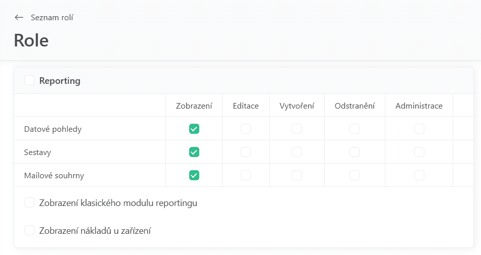 Role settings data views