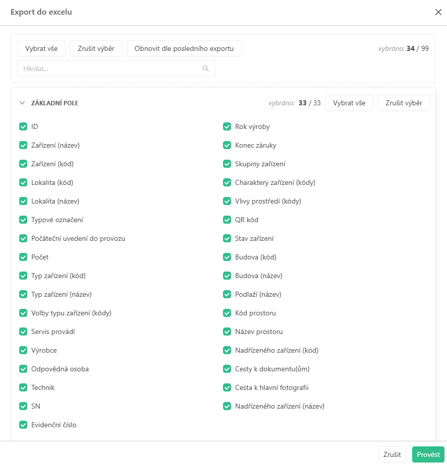Asset export to excel