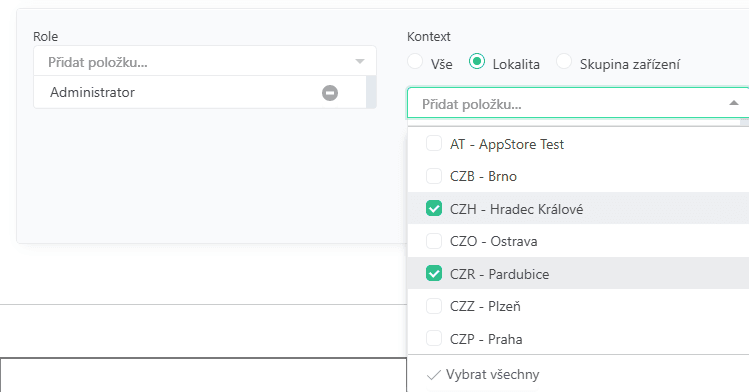 Invite user role selection